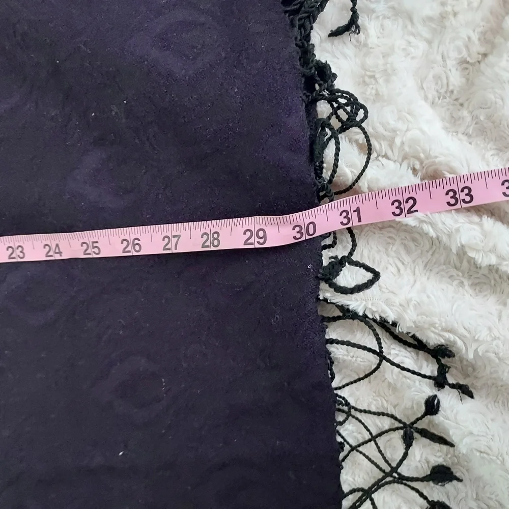 Fashion Shawl Wrap Black with Purple Damask design with tassels 60
